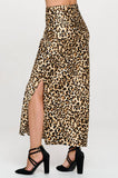 Leopard Print Silky Satin Maxi Skirt with Slit