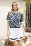 Voy Navy White Bows Top CW