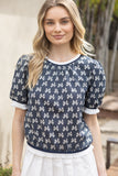 Voy Navy White Bows Top CW