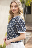 Voy Navy White Bows Top CW