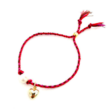 Braided Bracelet with Statement Pearl and Heart Charm
