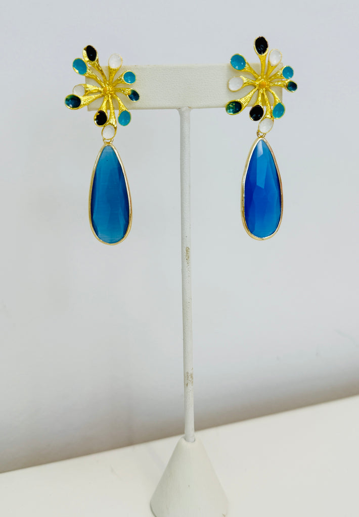 Blue Drop Earrings with Crystals