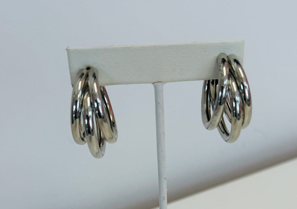 Triple Silver Hoop Earrings