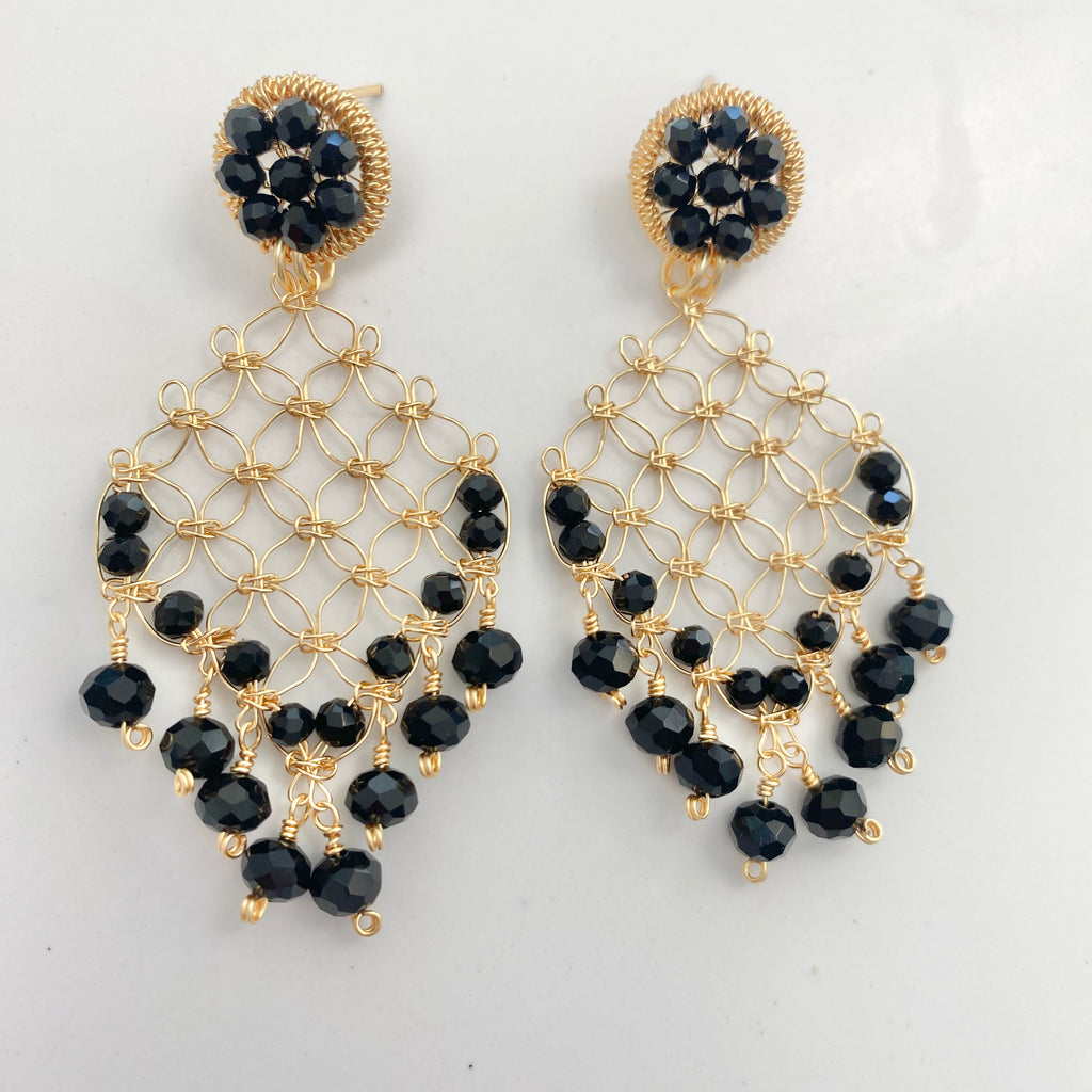 Bella M Chandelier Earring Black and Gold