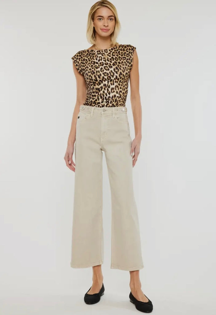 Kancan Taupe Denim Crop Wide Leg Jeans CW