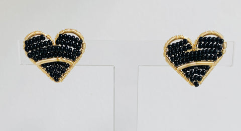 Bella M Black Beaded Heart Earrings