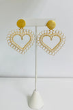 Bella M Heart Gold and Pearl Statement Earrings