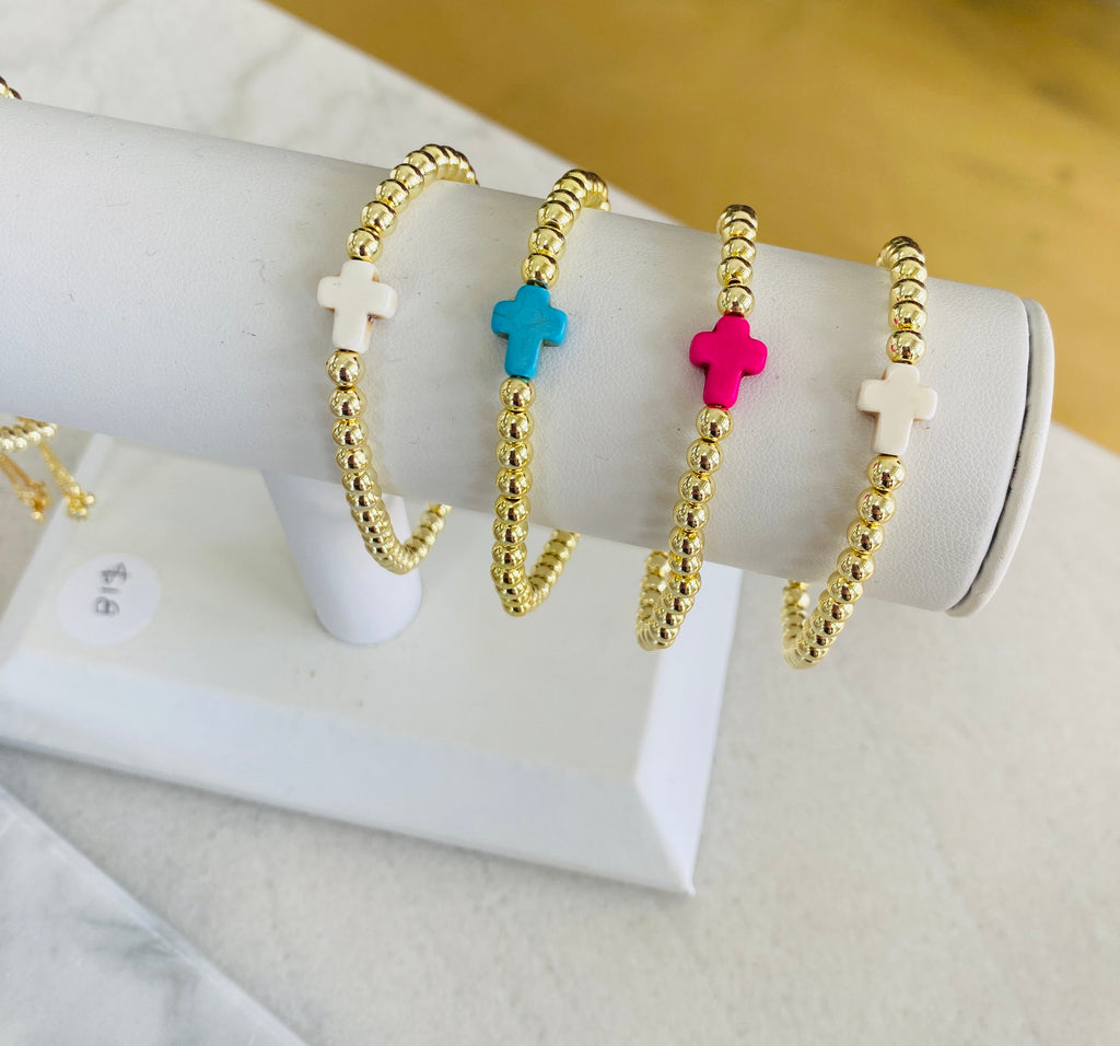 Gold Beaded Cross Bracelet