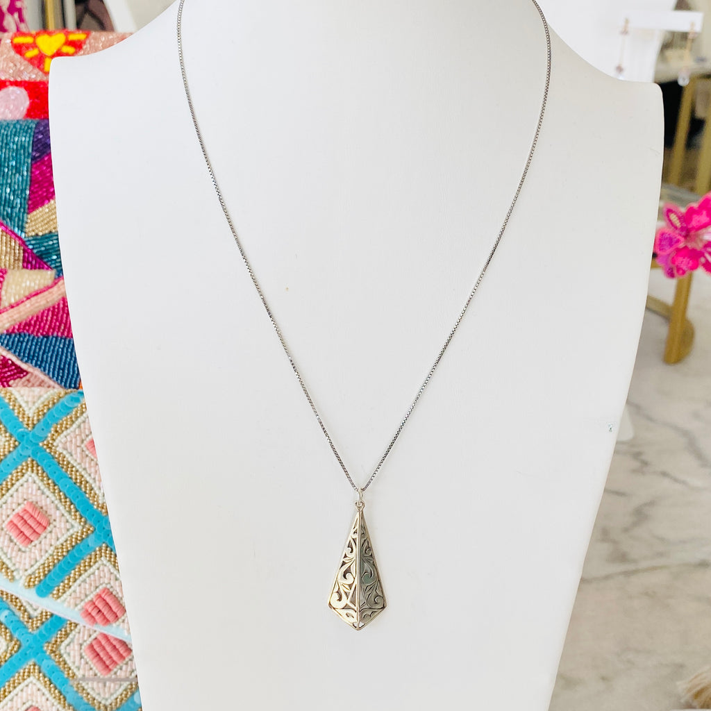 Silver Ornate Drop Necklace