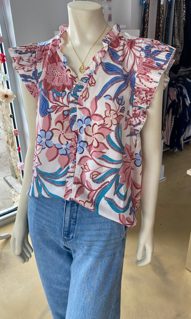 Voy Pink & Blue Floral Top CW