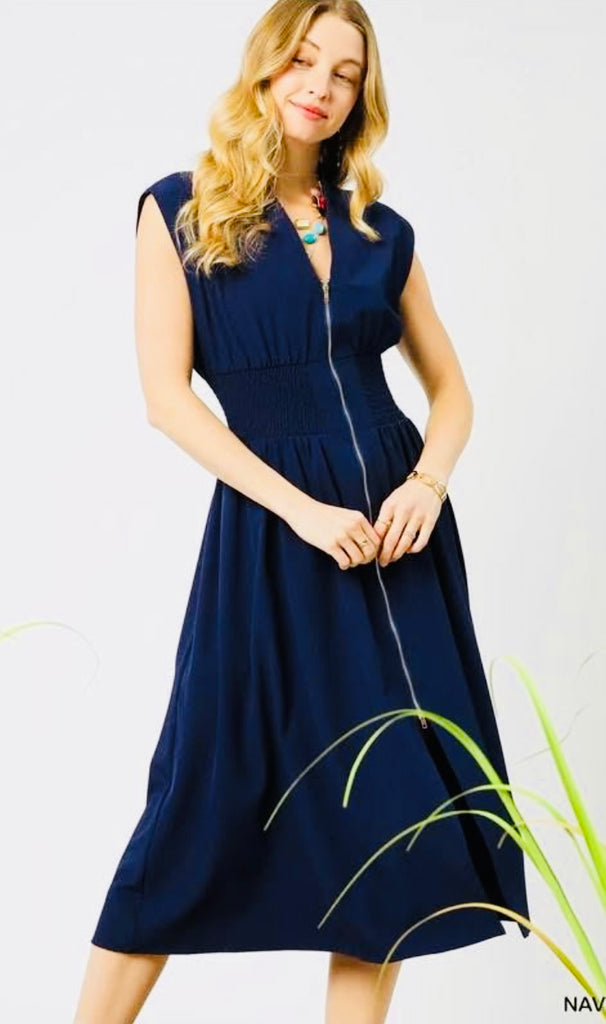 Umgee Navy Zip Front Dress CW