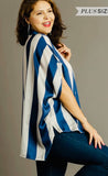 Umgee Blue and White Striped Blouse Plus CW