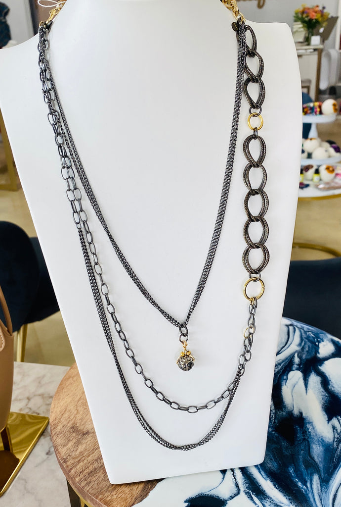 Mixed Metal Long Necklace with Bead