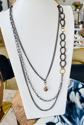 Mixed Metal Long Necklace with Bead