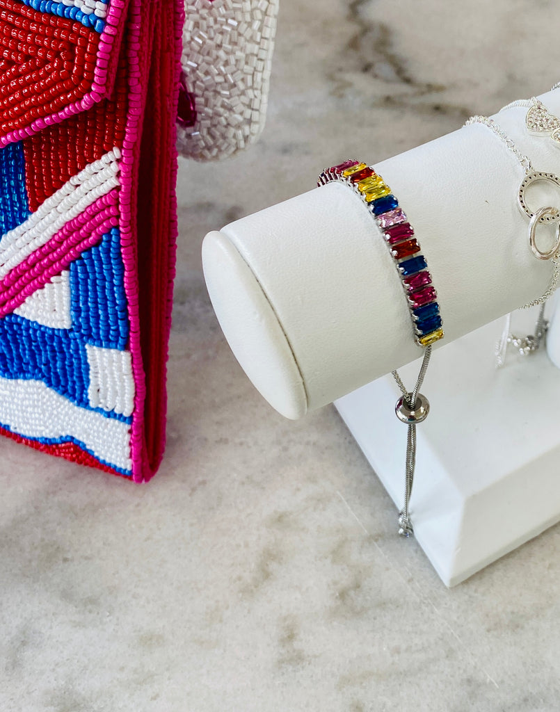 Silver Slider Bracelet Rainbow Gems