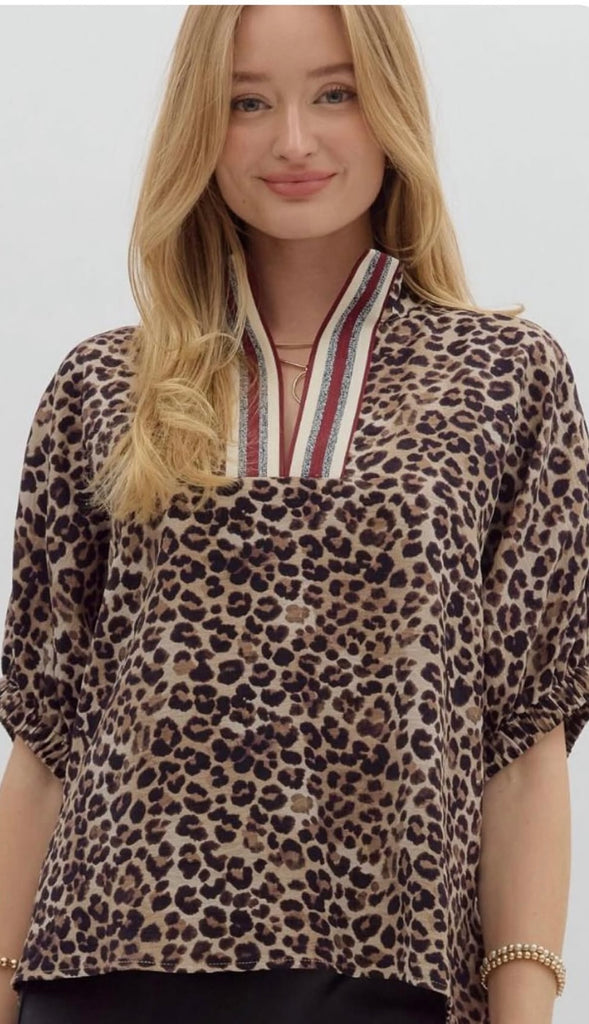 Entro Leopard Top Wine Racer Stripe CW