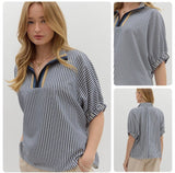 Entro Navy Racer Stripe Top CW
