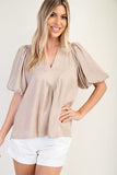 Glam Taupe Balloon Sleeve Top CW