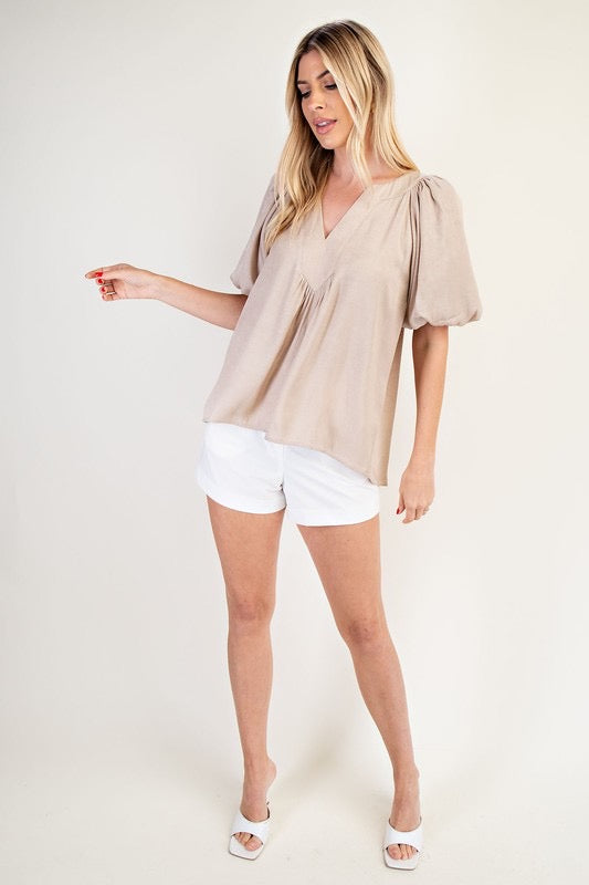 Glam Taupe Balloon Sleeve Top CW