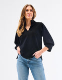 Mary Square Black V Neck Blouse CW