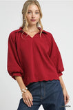 Umgee Crimson Textured Pullover Top CW