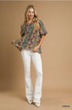 Umgee Green Print Top CW