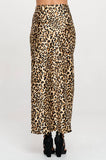 Leopard Print Silky Satin Maxi Skirt with Slit