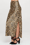 Leopard Print Silky Satin Maxi Skirt with Slit