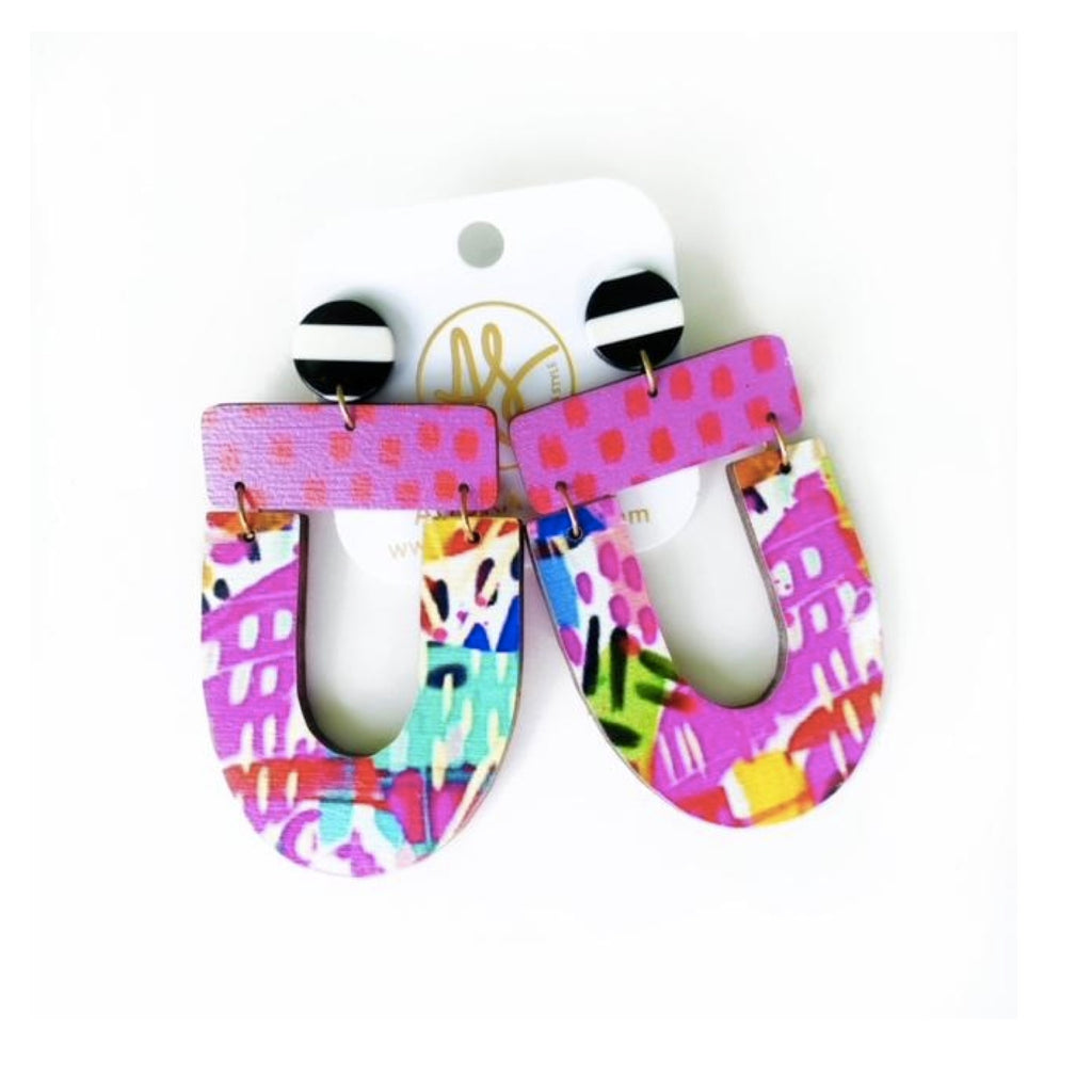 Abby - Pink Red Dot Abstract Earrings