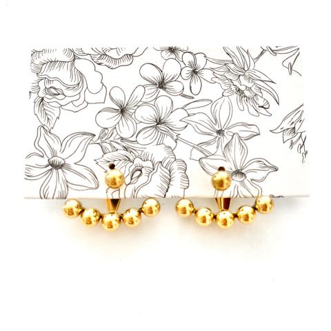 Gold Small Beads Drop Back Earrings