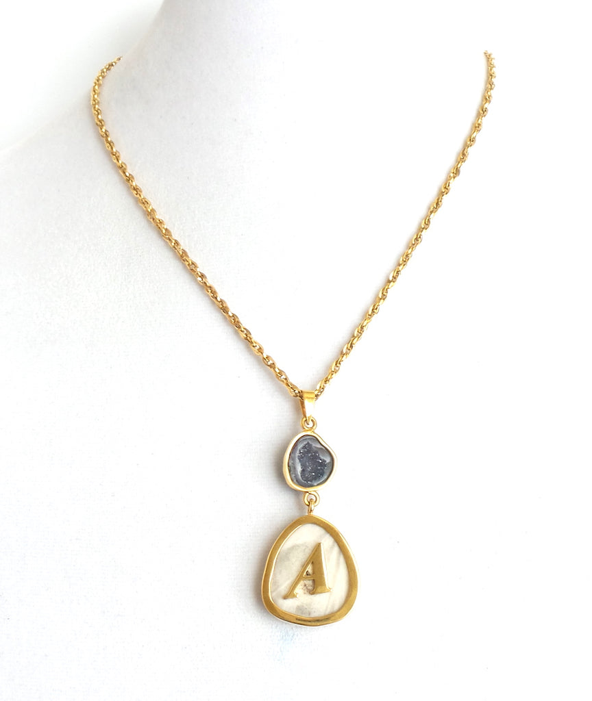Geode and Shed Antler Initial Necklace - Estilo Concept Store