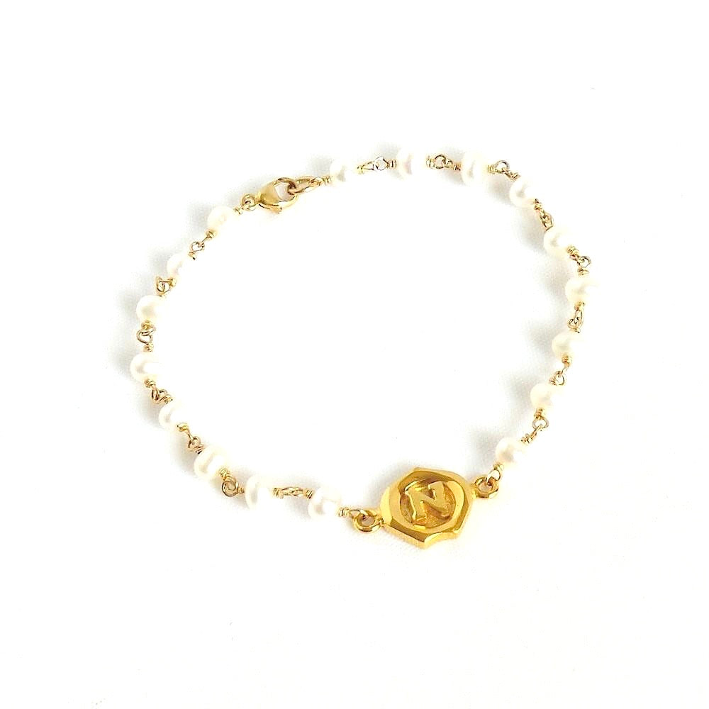 Pearl Bracelet Letter N