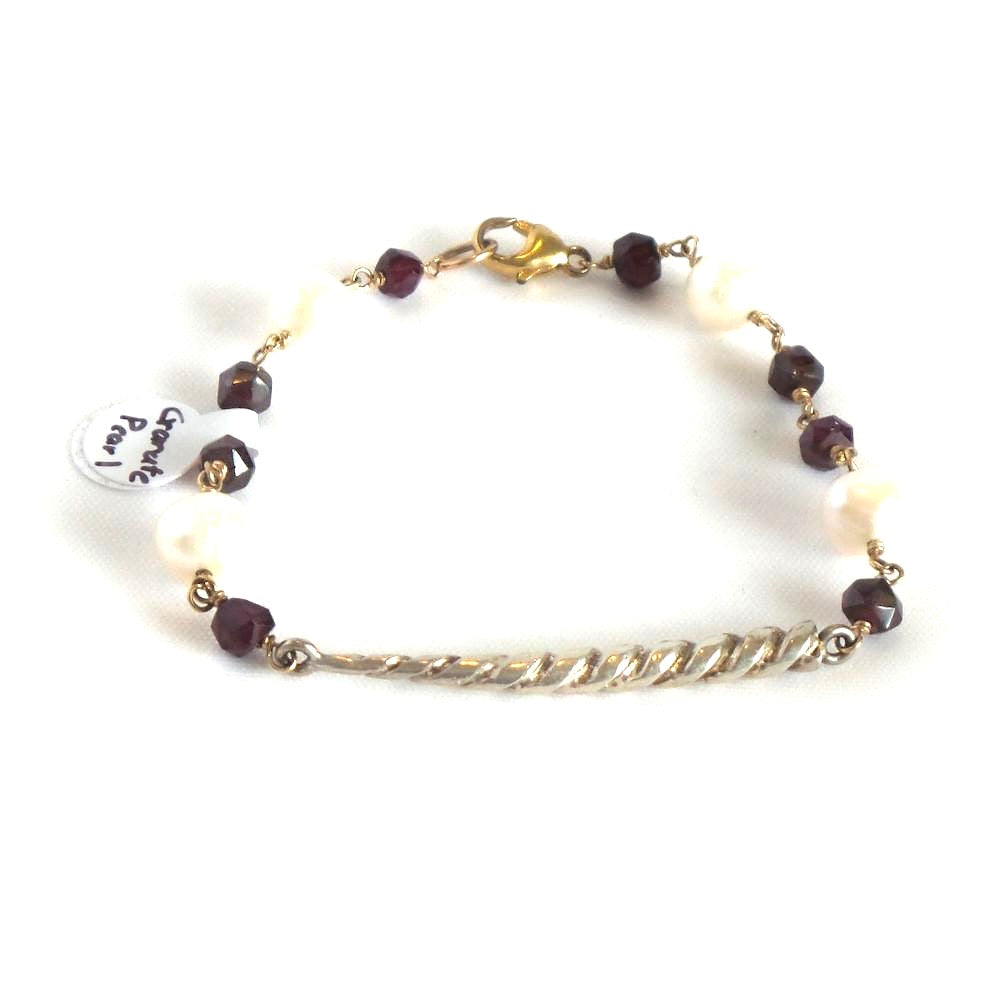 Garnet and Pearls Unicorn Horn Bracelet