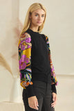 Plus Floral Printed High Gauge Mock Neck Sweater