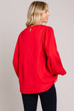 Red Soft Bubble Sleeve Blouse