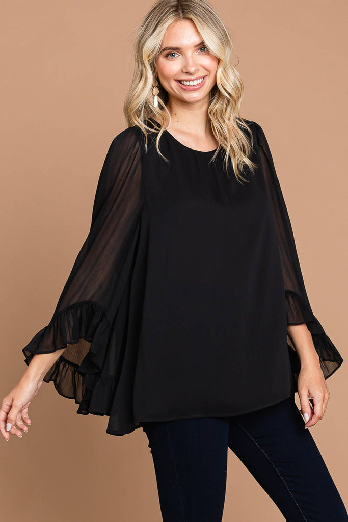 Bell Ruffle Sleeve Detailed Chiffon Top