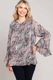 Abstract Print Ruffle Sleeve Top