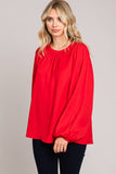 Red Soft Bubble Sleeve Blouse