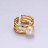 14K Gold Filled White Pearl Multiple Band Ring in Gold