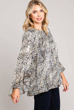 Abstract Print Ruffle Sleeve Top