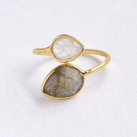 Double Gemstone Ring, Adjustable size.