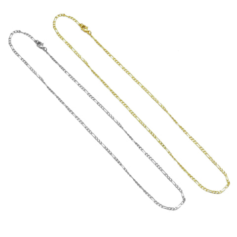 24K Gold Finished Figaro Chain Necklace, 3mm Figaro Chain Necklace, 17.5 inch with Spring Lobster Clasp,sku#JD04