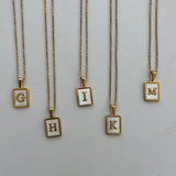 Rectangle initial Necklace mother pearl