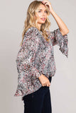 Abstract Print Ruffle Sleeve Top