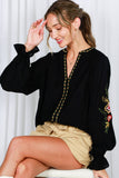 Black Embroidered Top Ruffle Sleeve