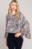 Abstract Print Ruffle Sleeve Top