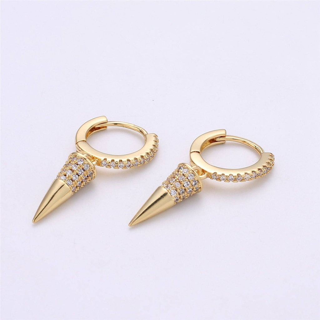 Hoop Dangle Earring, Gold Spike Earring, Small Dangle Earring, Micro Pave Earring, Dangle Earring Charm K-357