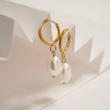 18K Gold PVD Freshwater Pearl Huggie Earrings