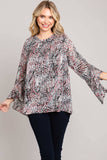 Abstract Print Ruffle Sleeve Top