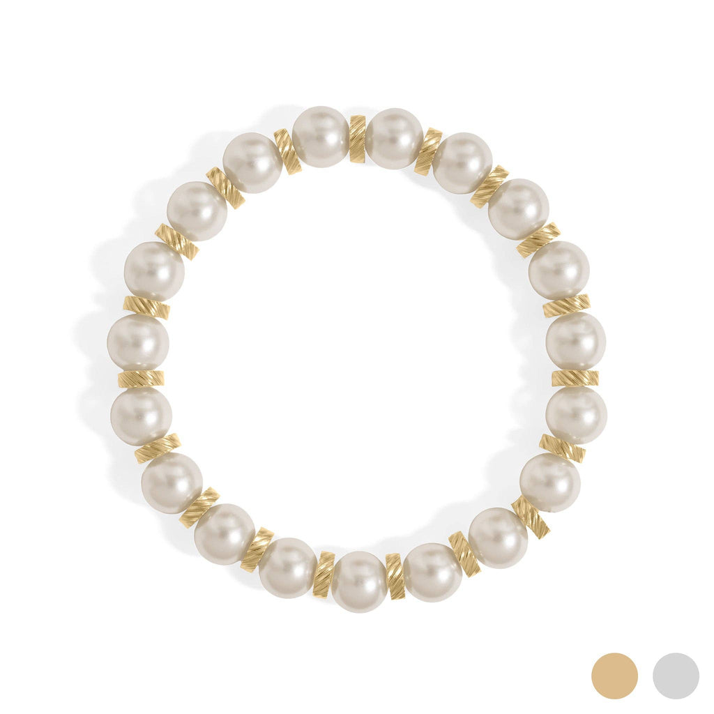 18K Gold PVD 8mm Kiska Glass Pearl Stretch Bracelet